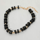 Wooden Stacked Disc Textured Metal Bar Beaded Statement Necklace - Madeline Love - Flyclothing LLC