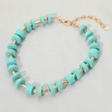 Wooden Stacked Disc Textured Metal Bar Beaded Statement Necklace - Madeline Love - Flyclothing LLC