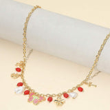 Enamel Butterfly Flower Cross Bow Heart Pearl Charm Station Necklace - Madeline Love - Flyclothing LLC