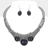 Antique Metal Natural Stone Accented Filigree Collar Necklace - Madeline Love - Flyclothing LLC
