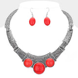 Antique Metal Natural Stone Accented Filigree Collar Necklace - Madeline Love - Flyclothing LLC