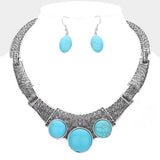 Antique Metal Natural Stone Accented Filigree Collar Necklace - Madeline Love - Flyclothing LLC