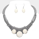 Antique Metal Natural Stone Accented Filigree Collar Necklace - Madeline Love - Flyclothing LLC