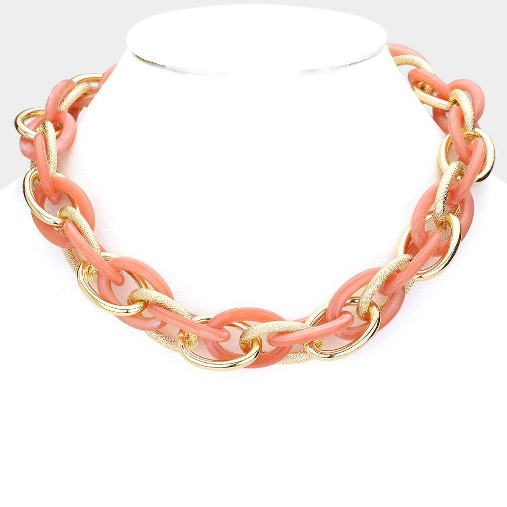Resin Metal Open Oval Link Necklace - Madeline Love - Flyclothing LLC