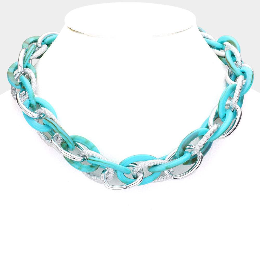 Resin Metal Open Oval Link Necklace - Madeline Love - Flyclothing LLC