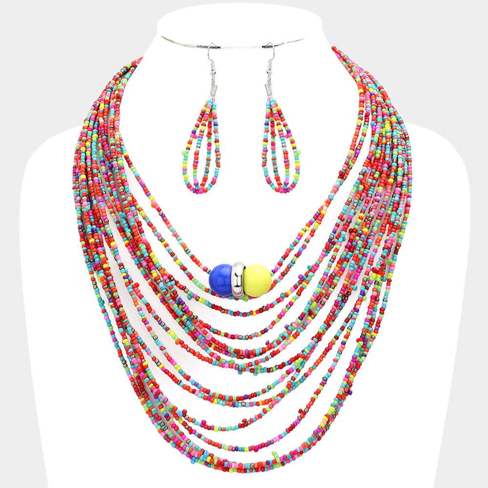 Seed Beaded Bib Necklace - Madeline Love - Flyclothing LLC