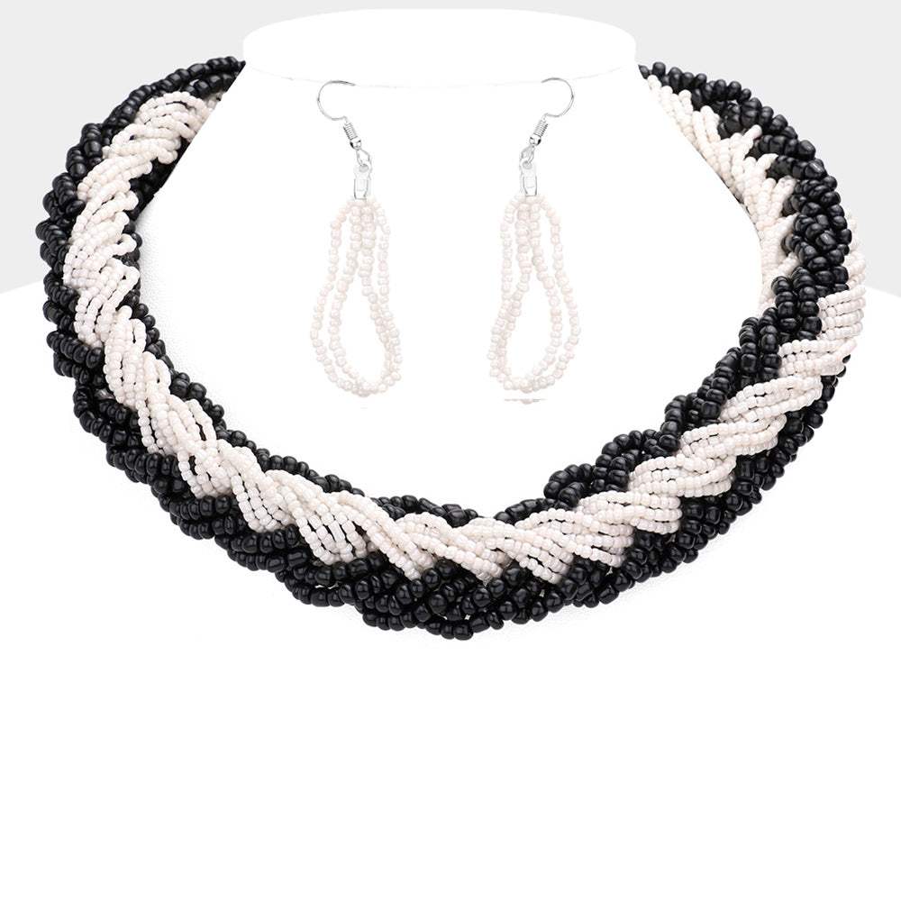 Braided Two Tone Seed Beaded Necklace - Madeline Love - Flyclothing LLC