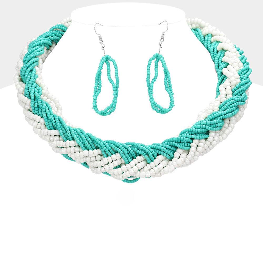 Braided Two Tone Seed Beaded Necklace - Madeline Love - Flyclothing LLC