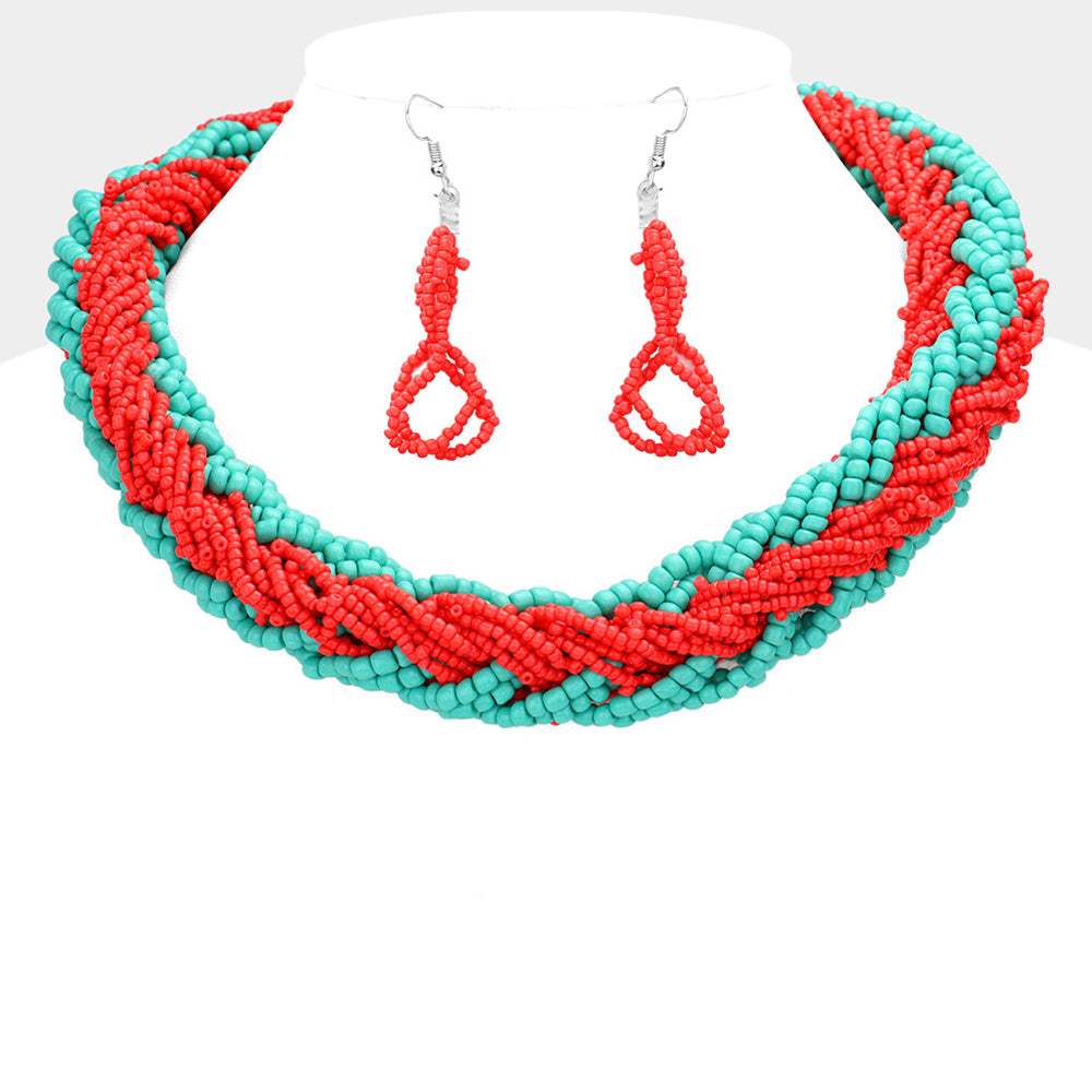Braided Two Tone Seed Beaded Necklace - Madeline Love - Flyclothing LLC