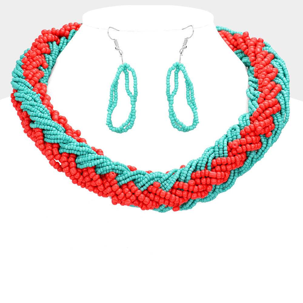 Braided Two Tone Seed Beaded Necklace - Madeline Love - Flyclothing LLC