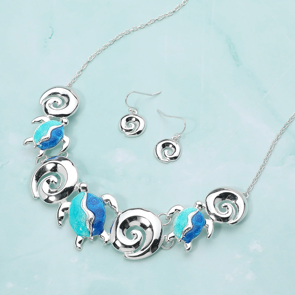 Enamel Sea Turtle Metal Wave Link Necklace - Madeline Love - Flyclothing LLC