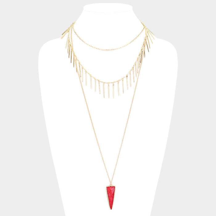 Layered Natural Stone Pendant Necklace - Madeline Love - Flyclothing LLC