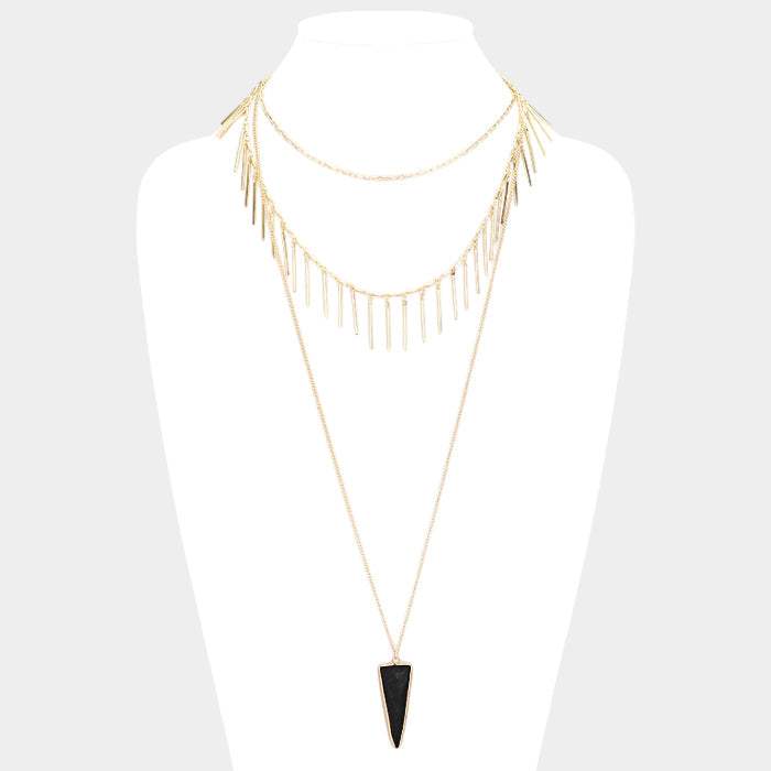Layered Natural Stone Pendant Necklace - Madeline Love - Flyclothing LLC