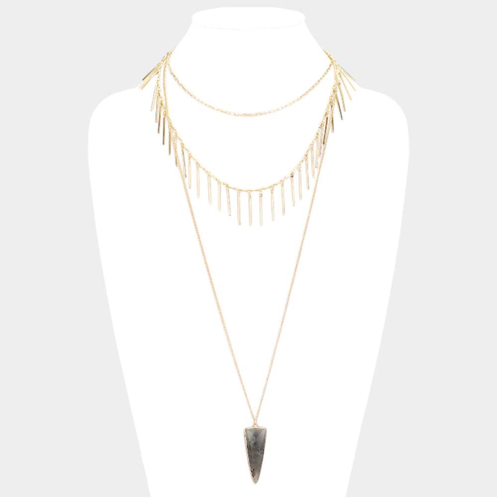 Layered Natural Stone Pendant Necklace - Madeline Love - Flyclothing LLC