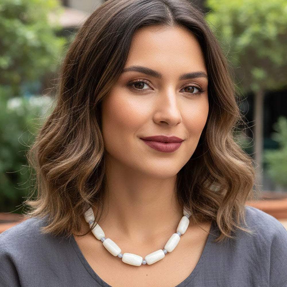 Chunky Rectangular Marbled Resin Beaded Statement Necklace - Madeline Love - Flyclothing LLC