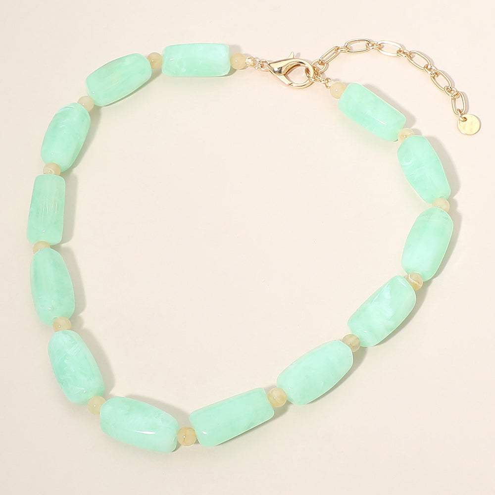 Chunky Rectangular Marbled Resin Beaded Statement Necklace - Madeline Love - Flyclothing LLC