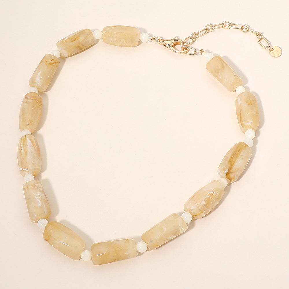 Chunky Rectangular Marbled Resin Beaded Statement Necklace - Madeline Love - Flyclothing LLC