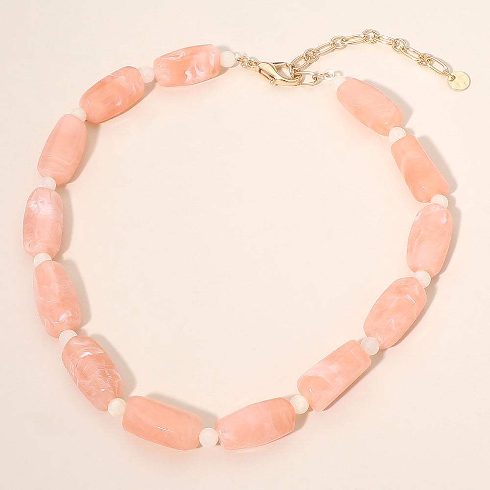 Chunky Rectangular Marbled Resin Beaded Statement Necklace - Madeline Love - Flyclothing LLC