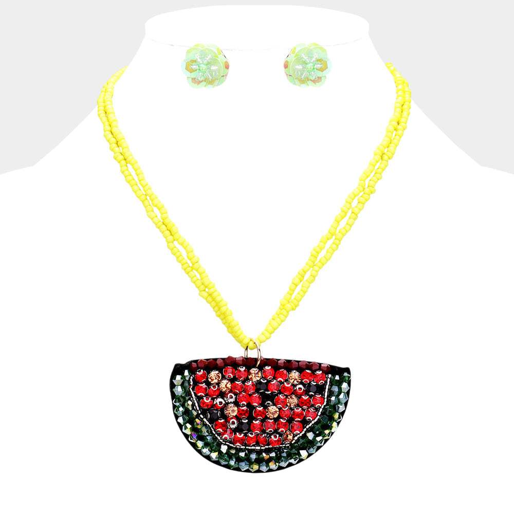 Bead Stone Embellished Watermelon Necklace - Madeline Love - Flyclothing LLC