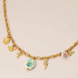 Vintage Floral Ceramic Charm Metal Angel Flower Stem Honey Bee Charm Station Necklace - Madeline Love - Flyclothing LLC