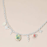 Vintage Floral Ceramic Charm Metal Angel Flower Stem Honey Bee Charm Station Necklace - Madeline Love - Flyclothing LLC
