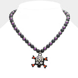 Rhinestone Embellished Skull Pendant Beaded Necklace - Madeline Love - Flyclothing LLC