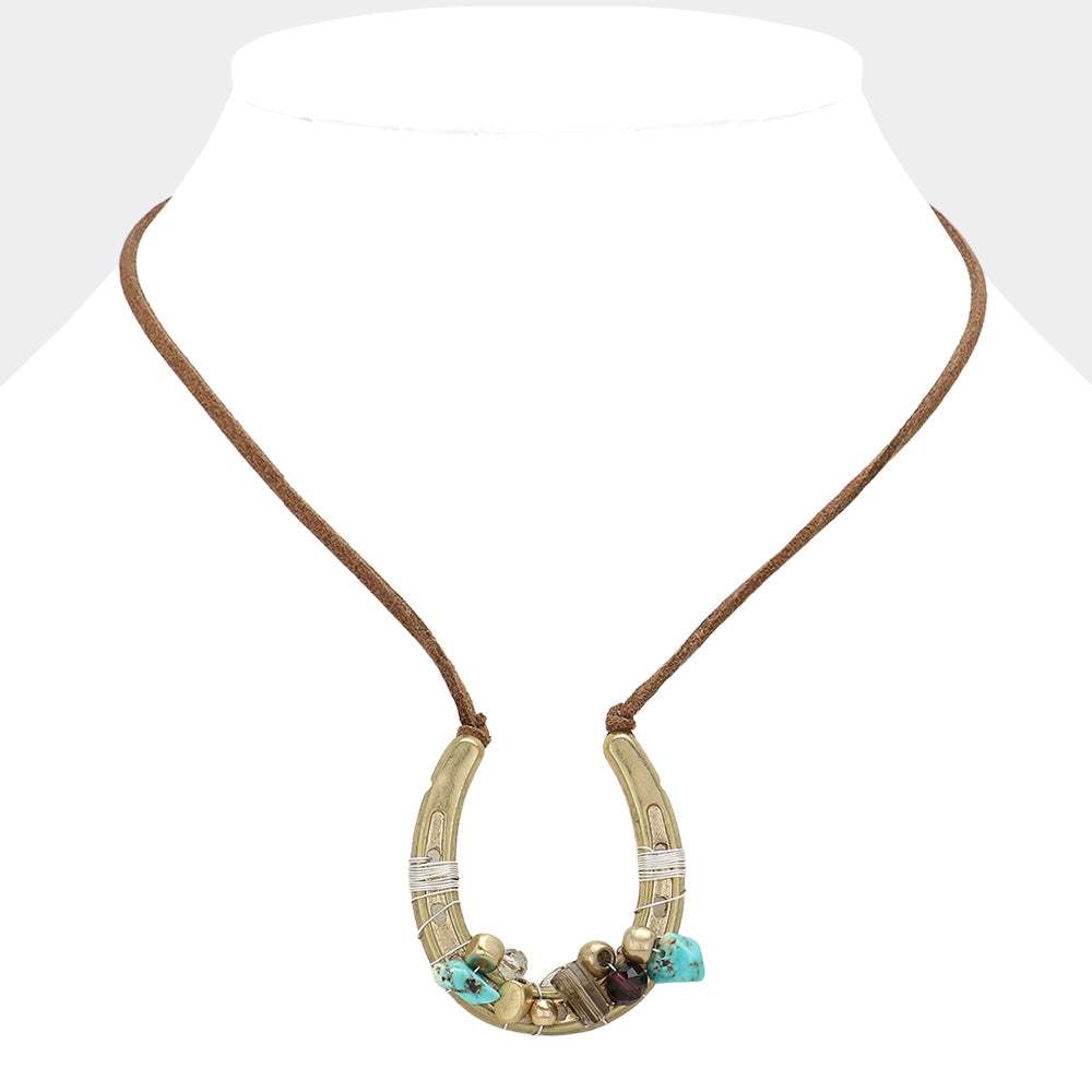 Beaded Horseshoe Suede Cord Necklace - Madeline Love - Flyclothing LLC