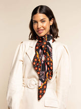 Bruna (black/orange)- Soft and lightweight Italian foulard from pure silk - Leather Gloves Online - Flyclothing LLC