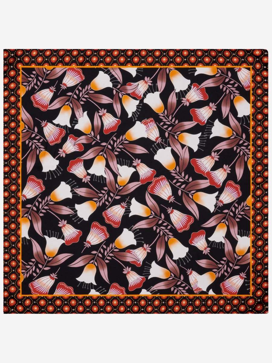 Bruna (black/orange)- Soft and lightweight Italian foulard from pure silk - Leather Gloves Online - Flyclothing LLC