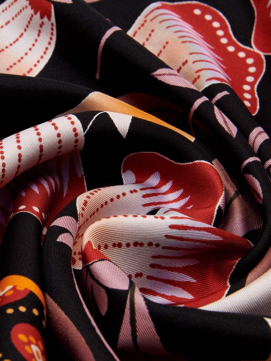 Bruna (black/orange)- Soft and lightweight Italian foulard from pure silk - Leather Gloves Online - Flyclothing LLC