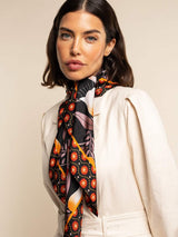 Bruna (black/orange)- Soft and lightweight Italian foulard from pure silk - Leather Gloves Online - Flyclothing LLC