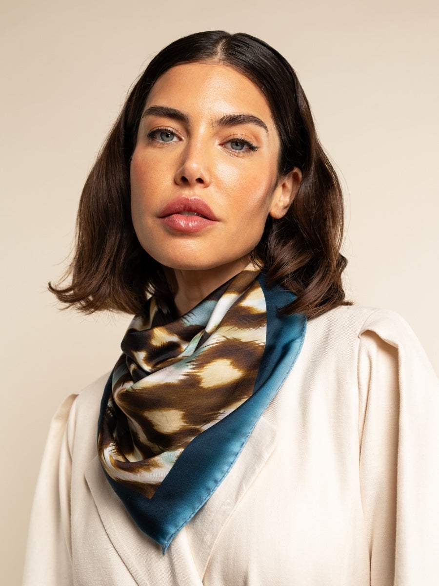 Bruna (blue)- Soft and lightweight Italian foulard from pure silk - Leather Gloves Online - Flyclothing LLC