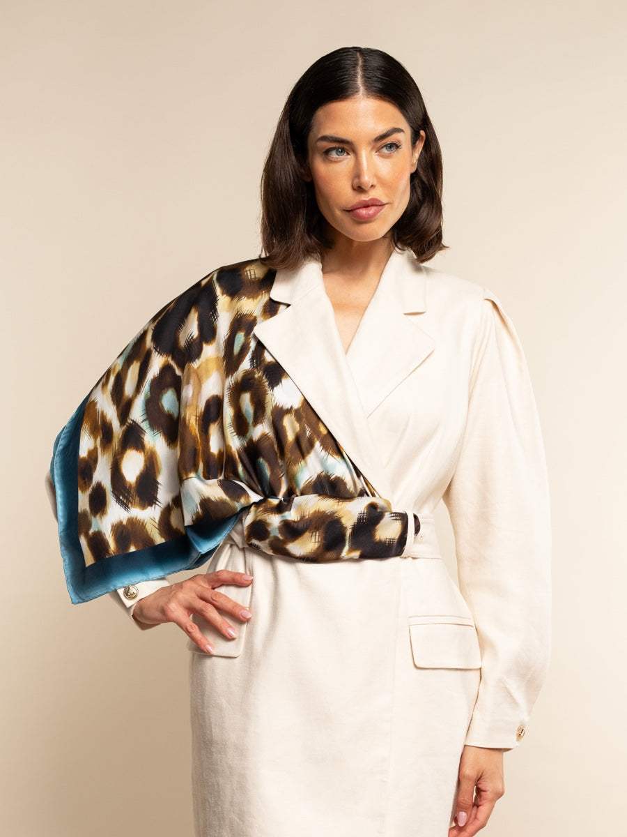 Bruna (blue)- Soft and lightweight Italian foulard from pure silk - Leather Gloves Online - Flyclothing LLC