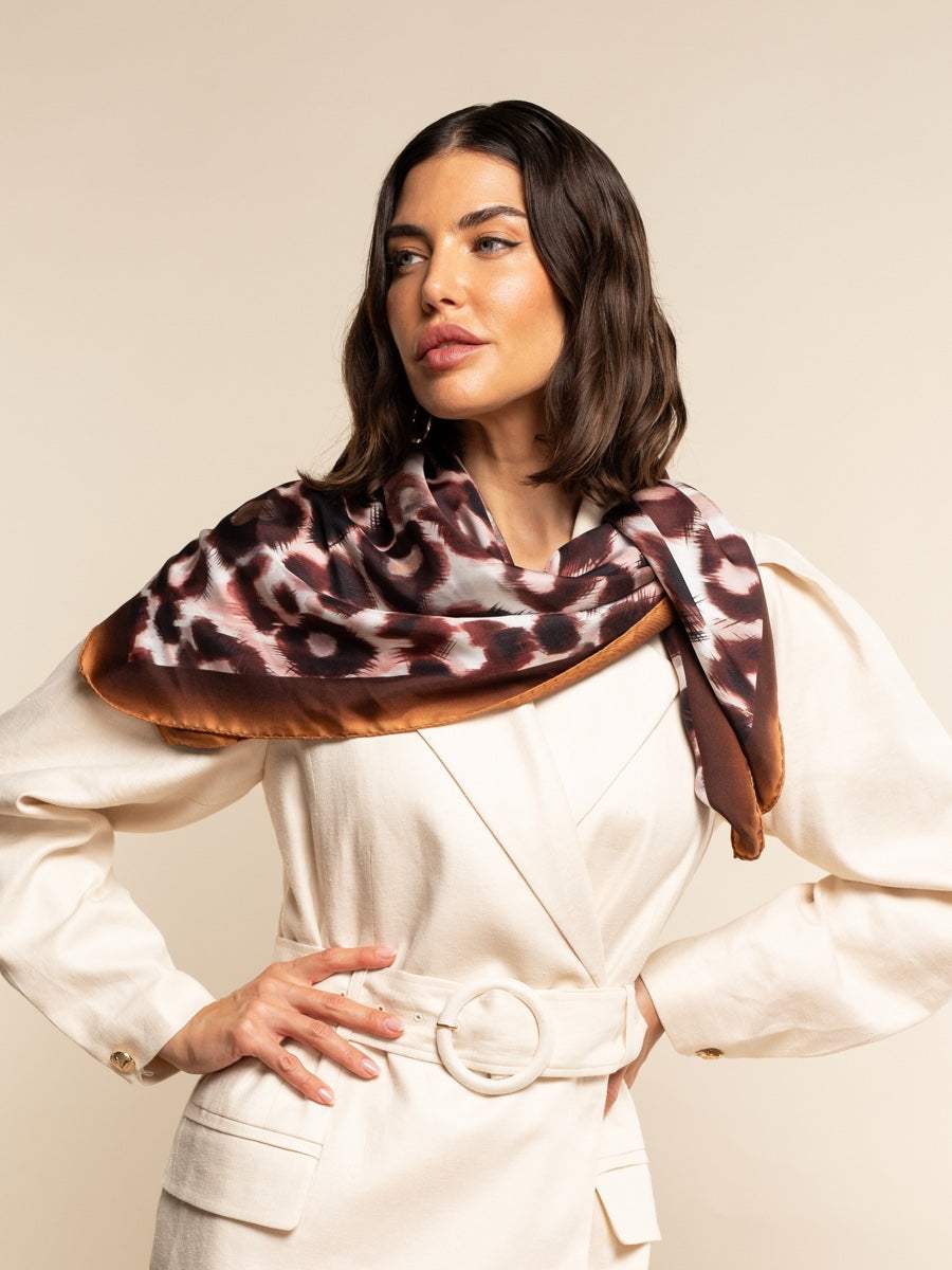 Bruna (brown/orange)- Soft and lightweight Italian foulard from pure silk