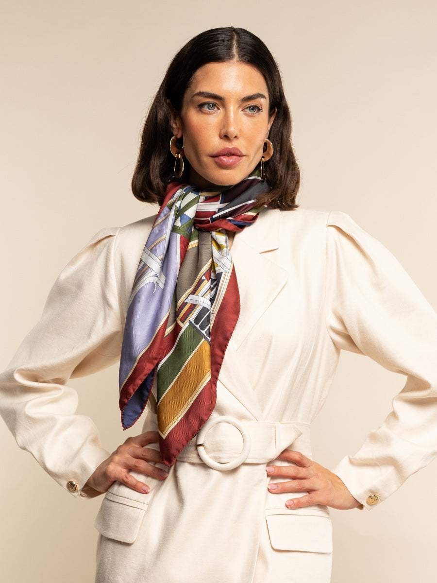 Fiorella (red/blue) - Soft and lightweight Italian foulard from pure silk