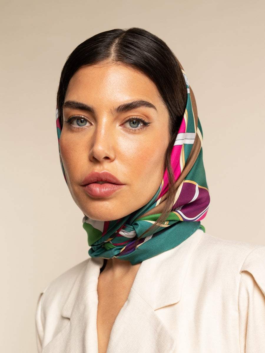 Fiorella (green) - Soft and lightweight Italian foulard from pure silk - Leather Gloves Online - Flyclothing LLC