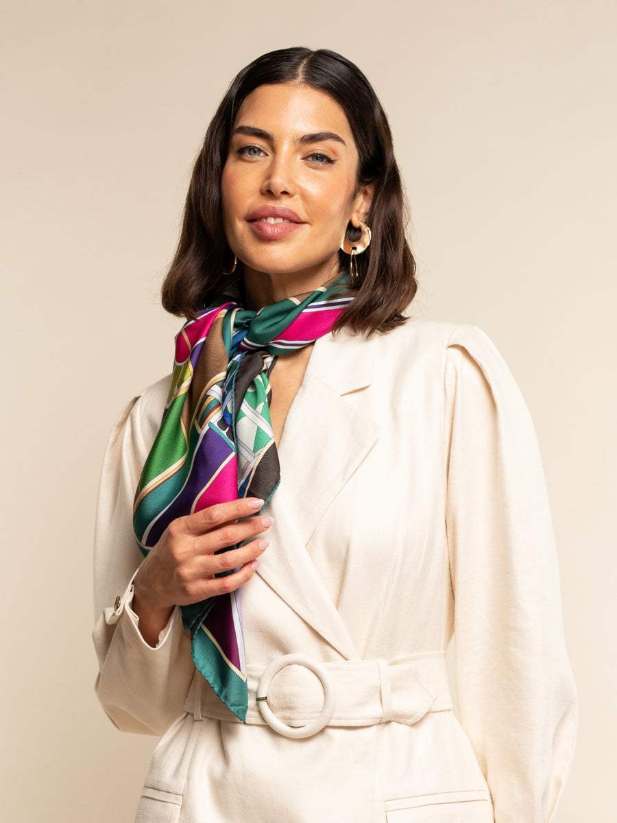 Fiorella (green) - Soft and lightweight Italian foulard from pure silk - Leather Gloves Online - Flyclothing LLC