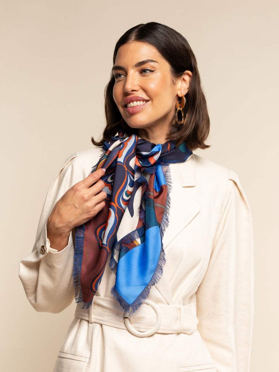 Giorgia (blue/red) - Italian soft and lightweight foulard made from pure silk - Leather Gloves Online - Flyclothing LLC