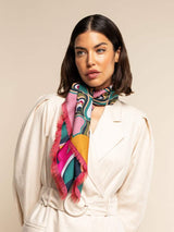 Giorgia (green/pink) - Italian soft and lightweight foulard made from pure silk