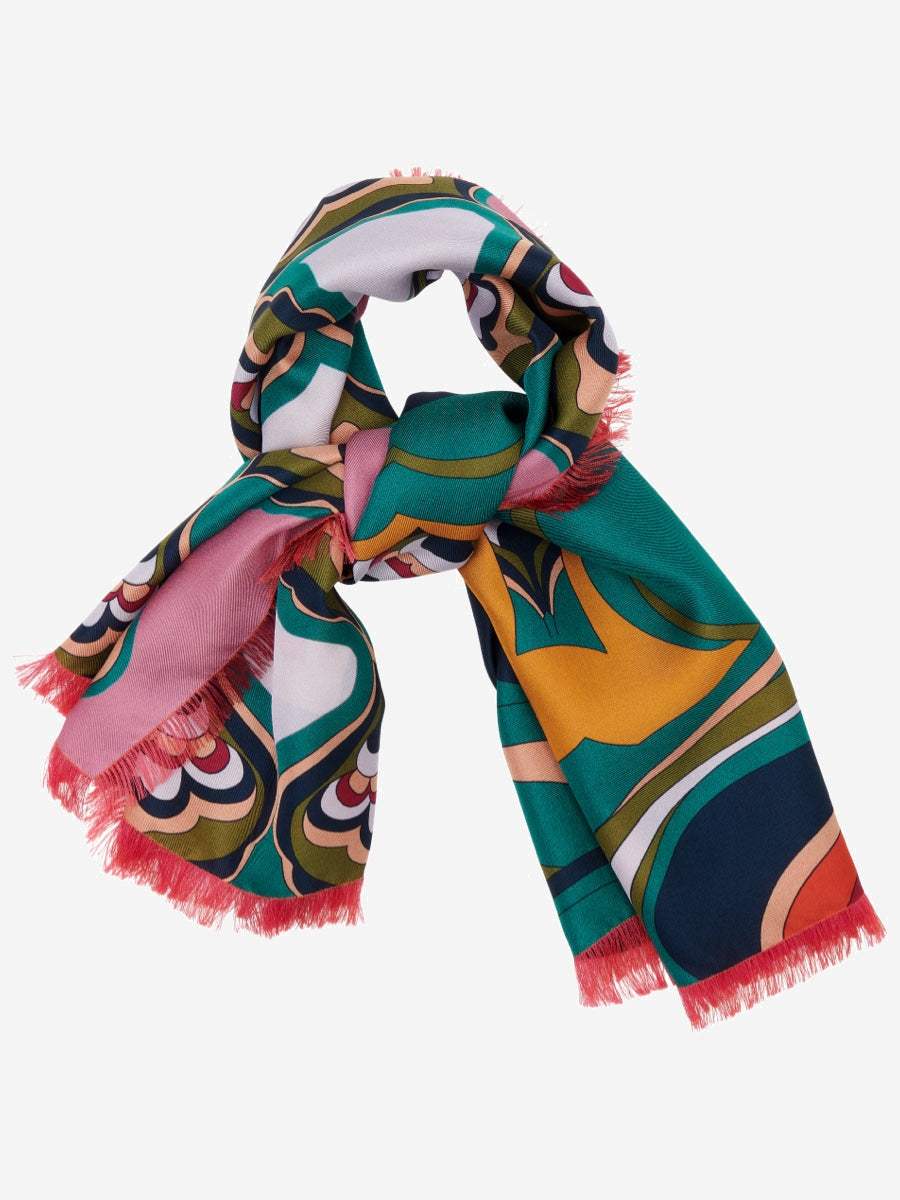 Giorgia (green/pink) - Italian soft and lightweight foulard made from pure silk