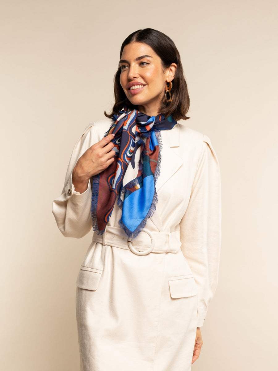 Giorgia (blue/red) - Italian soft and lightweight foulard made from pure silk - Leather Gloves Online - Flyclothing LLC