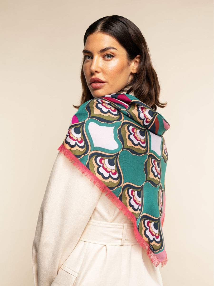 Giorgia (green/pink) - Italian soft and lightweight foulard made from pure silk