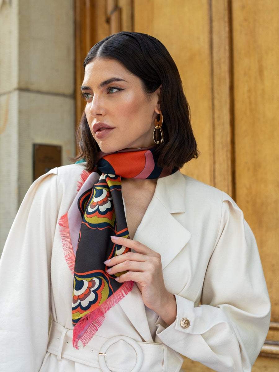 Giorgia (green/pink) - Italian soft and lightweight foulard made from pure silk