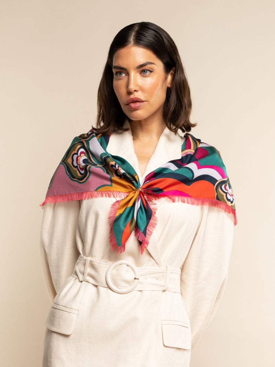 Giorgia (green/pink) - Italian soft and lightweight foulard made from pure silk