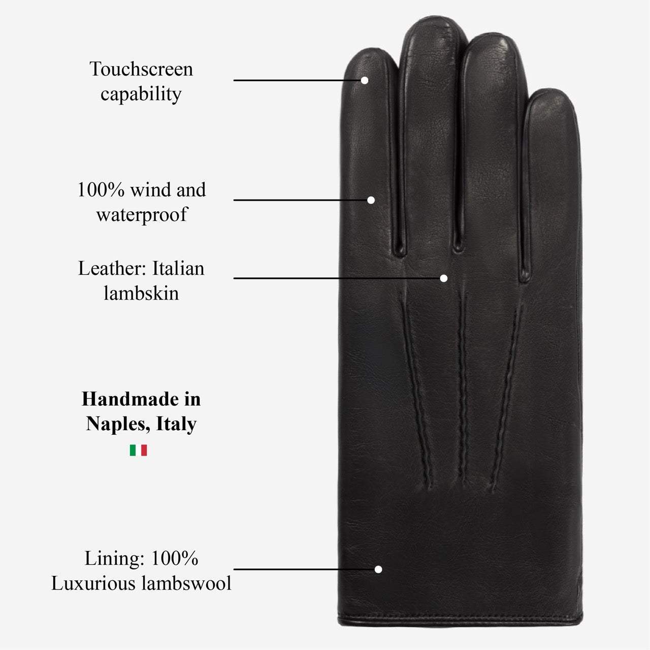 Aldo (black) - Italian lambskin leather gloves with lambswool lining & touchscreen feature - Leather Gloves Online - Flyclothing LLC