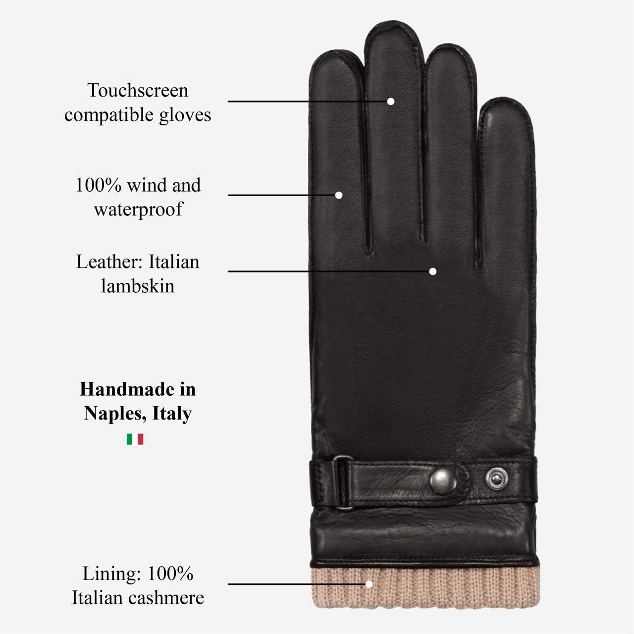 Alonzo (black) - Italian lambskin leather gloves with cashmere lining & touchscreen feature - Leather Gloves Online - Flyclothing LLC