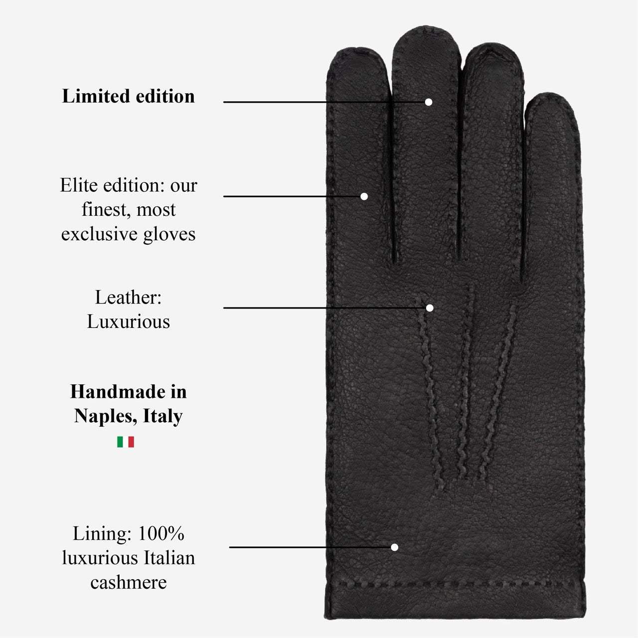 Antonio (black) – Luxurious Italian peccary leather gloves with cashmere lining