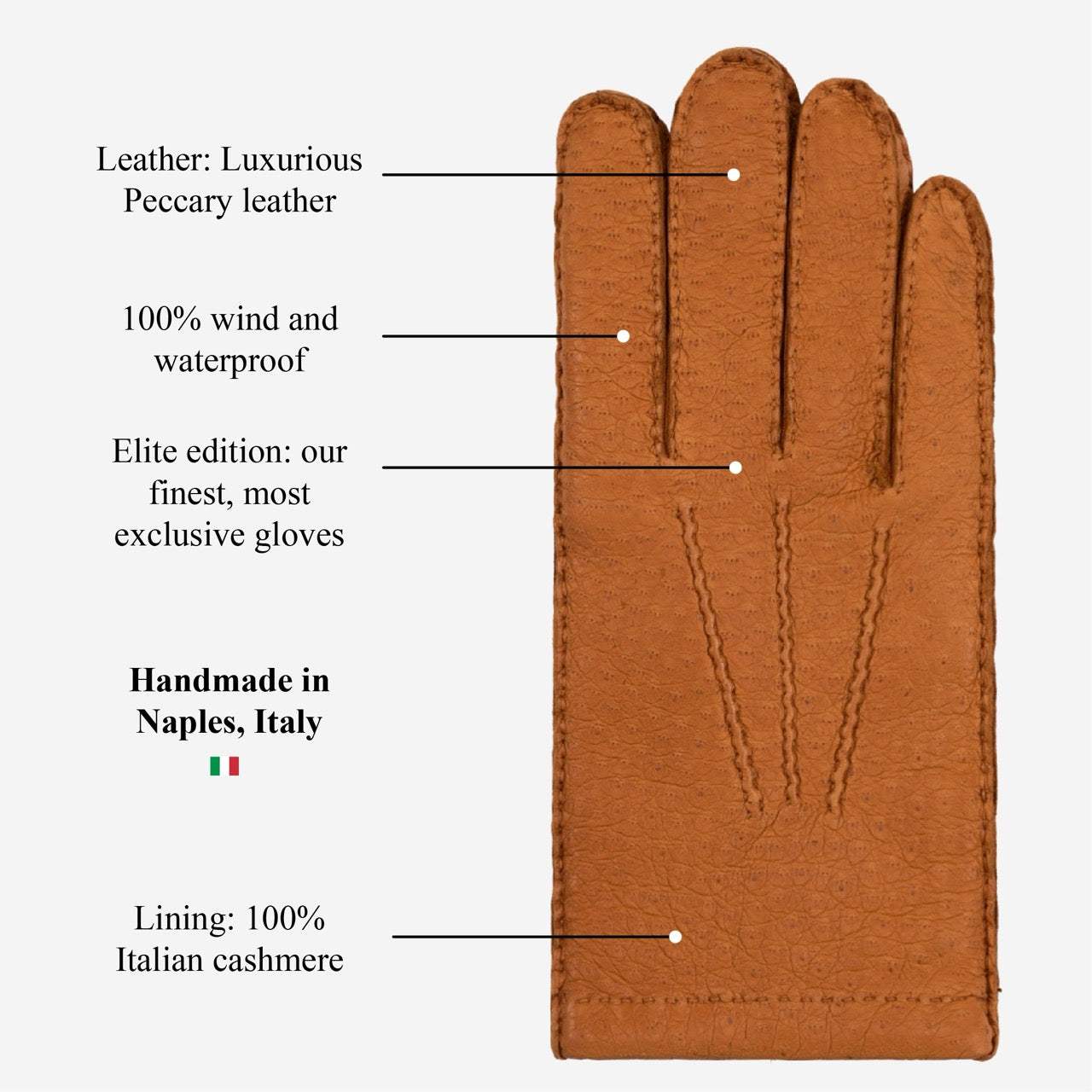 Antonio (brown) – Luxurious Italian peccary leather gloves with cashmere lining