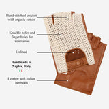 Dario (cognac) - Hand-sewn Italian crochet driving gloves from lambskin leather - Leather Gloves Online - Flyclothing LLC