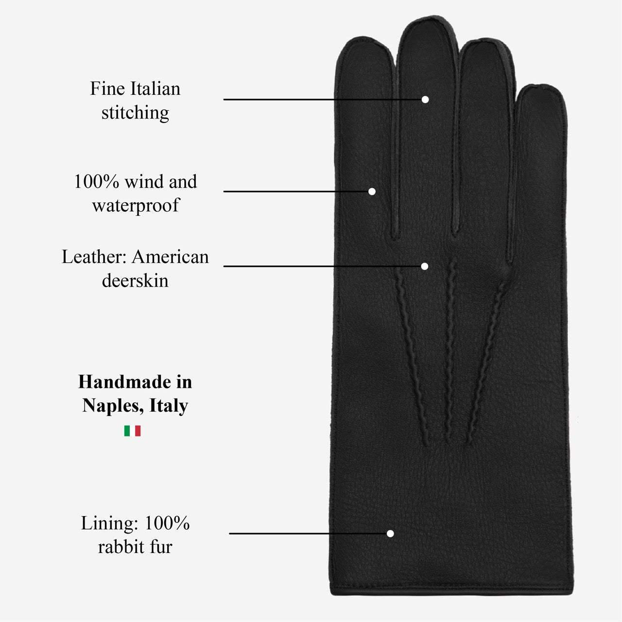 Diego (black) - Italian gloves made of American deerskin leather with rabbit fur lining - Leather Gloves Online - Flyclothing LLC